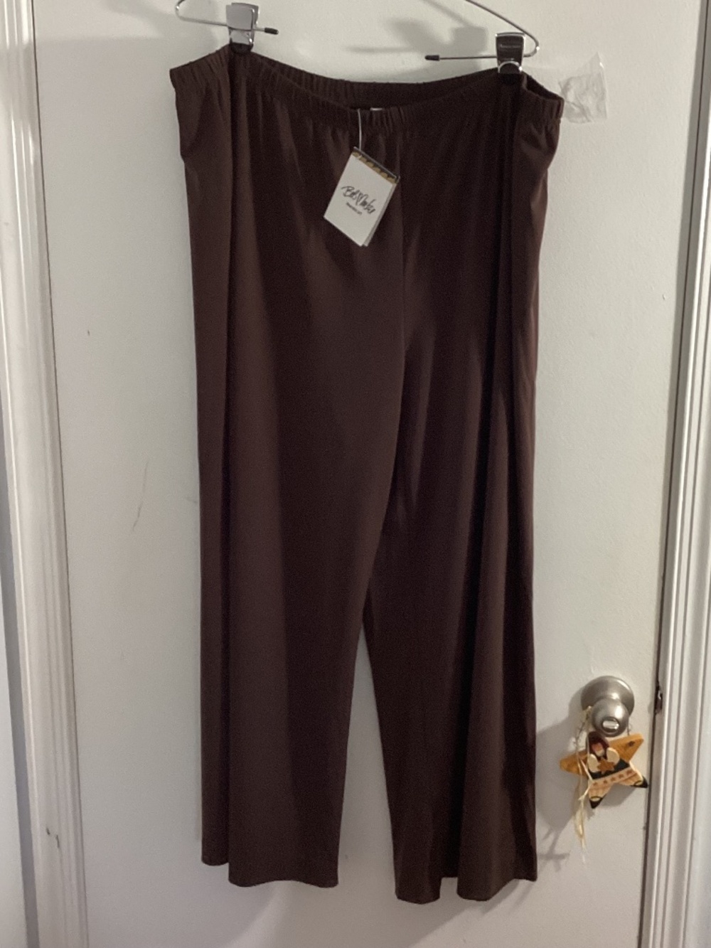 NWT BOB MACKIE WEARABLE ART  P2X BROWN WIDE LEG PALAZZO PANTS JERSEY KNIT